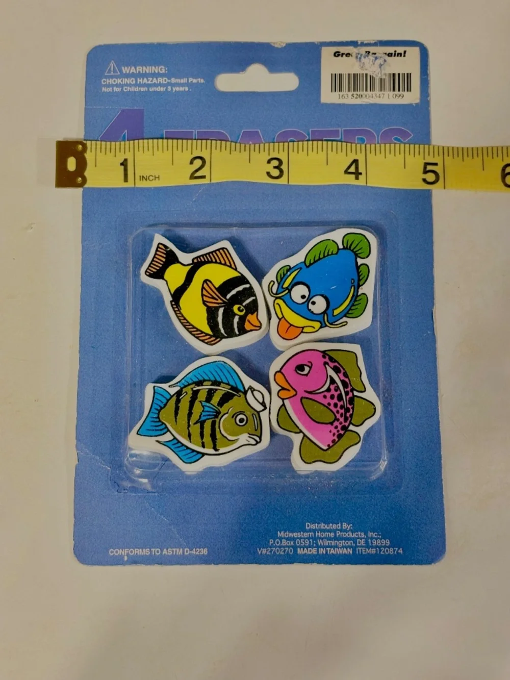 Vintage Sealed Erasers Fish School Stationary Office Supplies 80s Deadstock New
